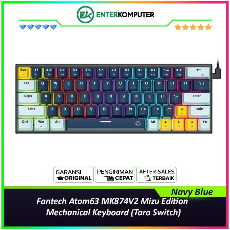 Fantech Atom63 MK874V2 Mizu Edition Mechanical Keyboard - Navy Blue (Taro Switch) - foto 1