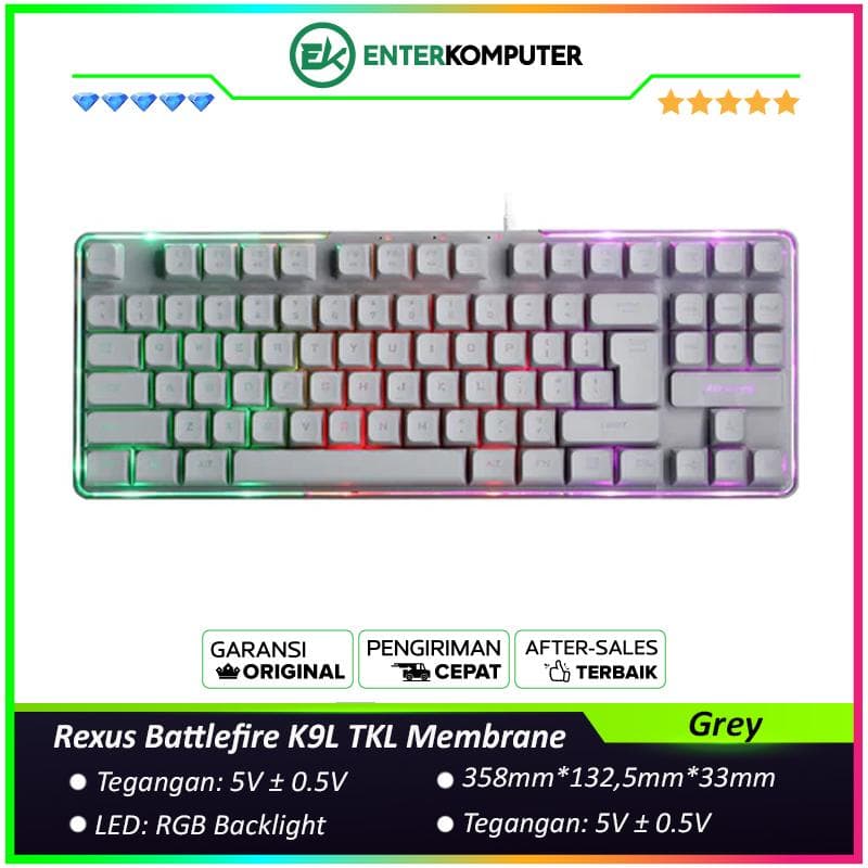 Rexus Battlefire K9L TKL Membrane Gaming Keyboard with RGB Backlight  - Grey - foto 1