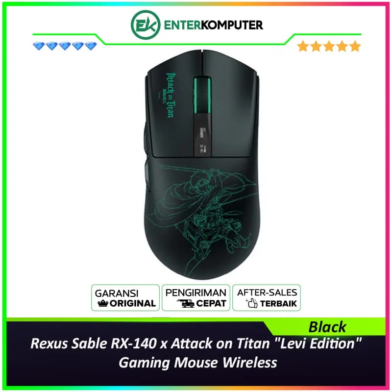 Rexus Sable RX-140 x Attack on Titan Levi Edition Gaming Mouse Wireless - Black - foto 1
