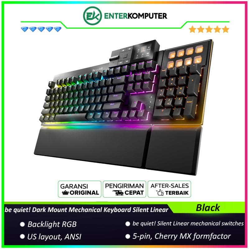 be quiet! Dark Mount Mechanical Keyboard Silent Linear US ANSI - Striking Lighting - Hot-swappable Numpad and Media Dock - 8 Customizable Display Keys - Quality PBT Double Shot Keycaps - foto 1