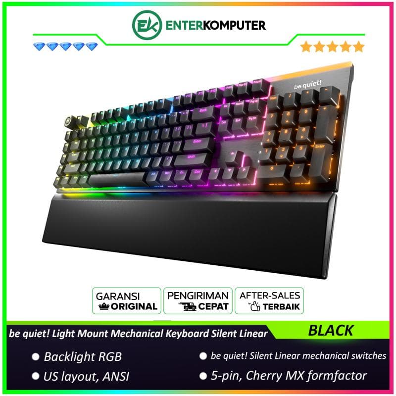 be quiet! Light Mount Mechanical Keyboard Silent Linear US ANSI - Striking Lighting with Customizable ARGB LED Bars at The Top - 3D Media Wheel and Mechanical Macro Keys - Quality PBT Double Shot Keycaps - foto 1