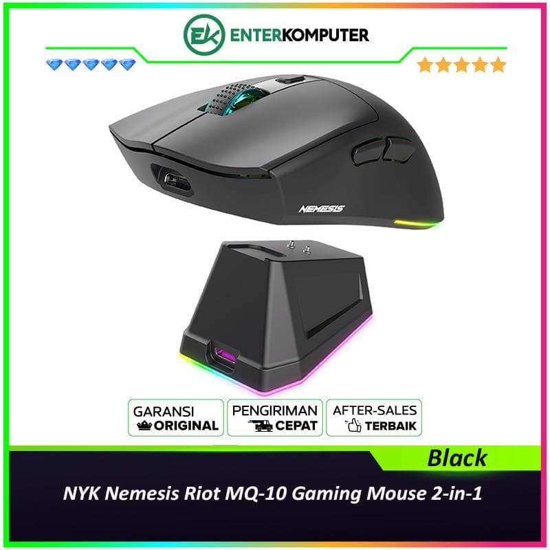 NYK Nemesis Riot MQ-10 Gaming Mouse 2-in-1 Connection Mouse With Magnetic Charging Dock - Black - foto 1