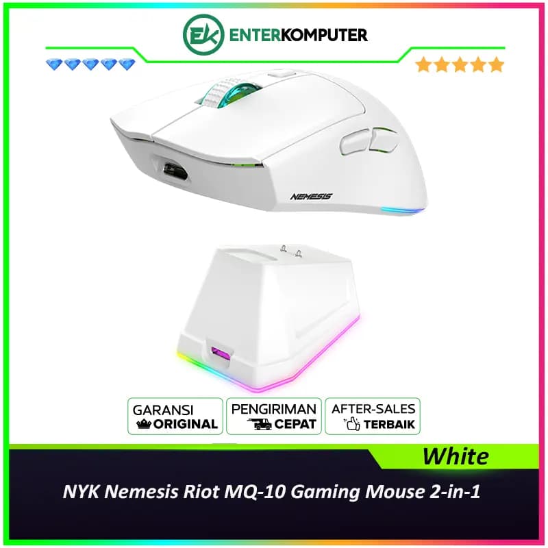 NYK Nemesis Riot MQ-10 Gaming Mouse 2-in-1 Connection Mouse With Magnetic Charging Dock - White - foto 1