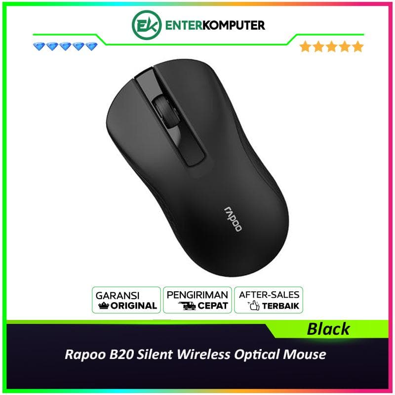 Rapoo B20 Silent Wireless Optical Mouse - Black - foto 1