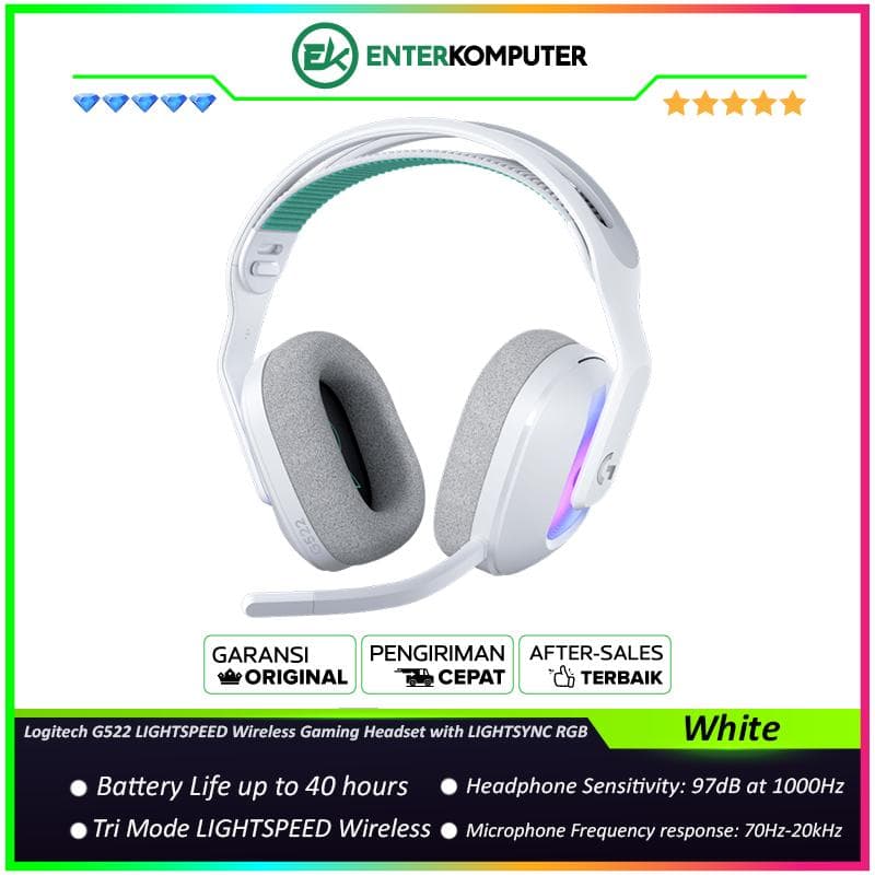 Logitech G522 LIGHTSPEED Wireless Gaming Headset with LIGHTSYNC RGB - White - foto 1