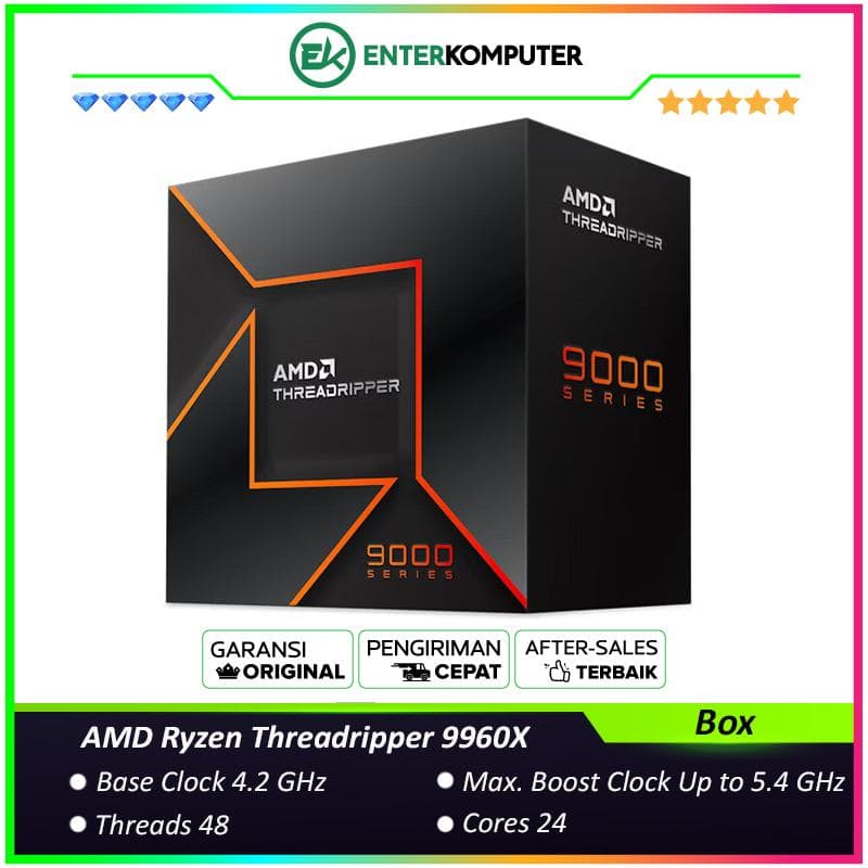 AMD Ryzen Threadripper 9960X 4.2GHz Up To 5.4GHz Cache 128MB 350W sTR5 [BOX] - 24 Core - 100-100001595WOF - foto 1