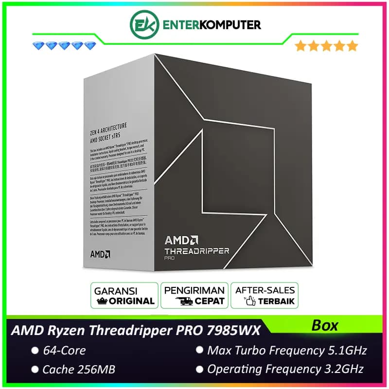 AMD Ryzen Threadripper PRO 7985WX 3.2GHz Up To 5.1GHz Cache 256MB 350W sTR5 [BOX] - 64 Core - 100-100000454WOF - foto 1