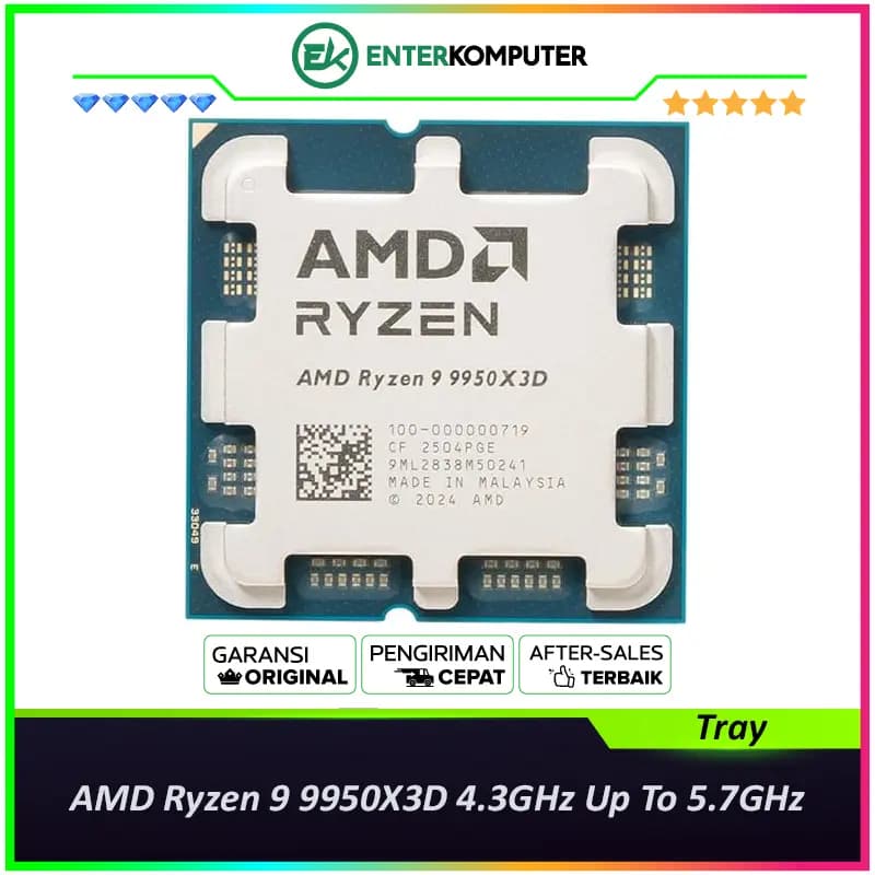 AMD Ryzen 9 9950X3D 4.3GHz Up To 5.7GHz Cache 128MB 170W AM5 [Tray] - 16 Core - 100-000000719 - foto 1