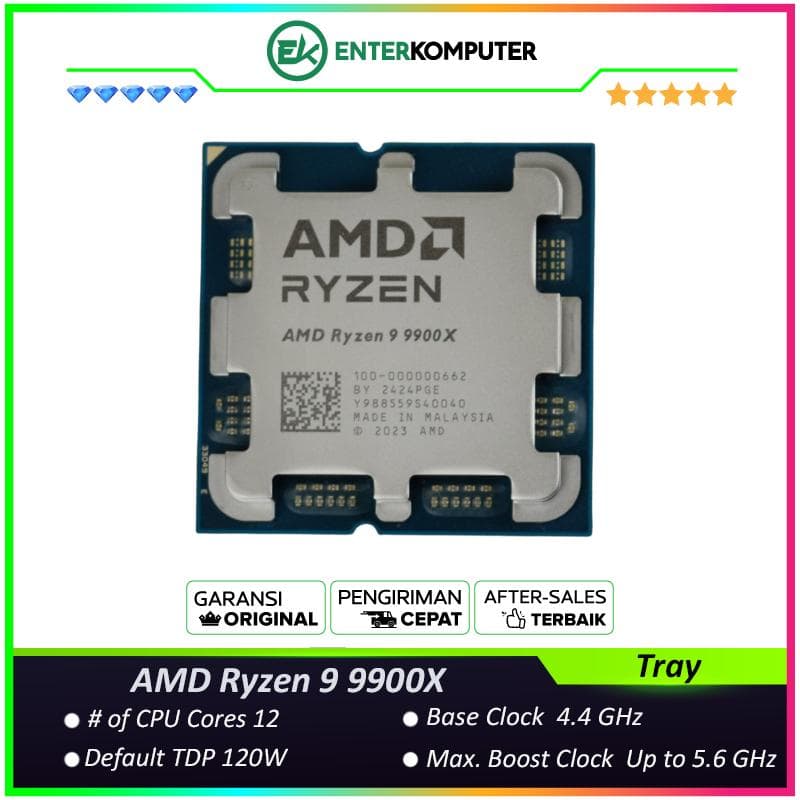 AMD Ryzen 9 9900X 4.4Ghz Up To 5.6Ghz Cache 64MB 120W AM5 [Tray] - 12 Core - 100-000000662 - foto 1