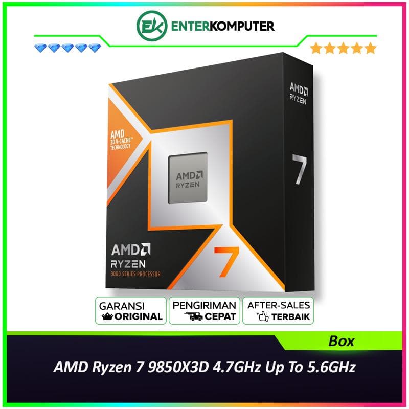 AMD Ryzen 7 9850X3D 4.7GHz Up To 5.6GHz Cache 96MB 120W AM5 [Box] - 8 Core - 100-100001973WOF - foto 1