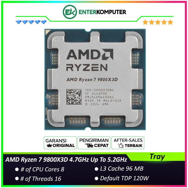 AMD Ryzen 7 9800X3D 4.7GHz Up To 5.2GHz Cache 96MB 120W AM5 [Tray] - 8 Core - NEW UNIT - 1 Years Warranty Replacement - foto 1
