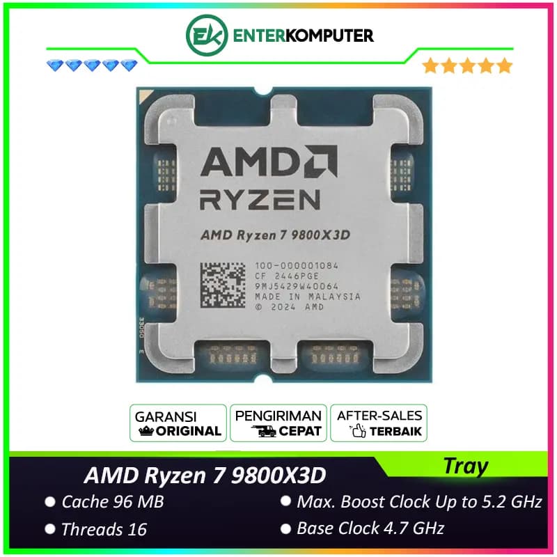 AMD Ryzen 7 9800X3D 4.7GHz Up To 5.2GHz Cache 96MB 120W AM5 [Tray] - 8 Core - 100-000001084 - foto 1