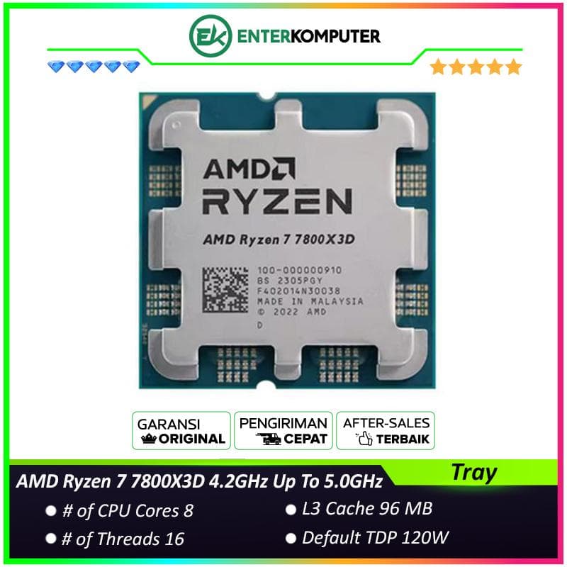 AMD Ryzen 7 7800X3D 4.2GHz Up To 5.0GHz Cache 96MB 120W AM5 [Tray] - 8 Core - NEW UNIT - 1 Years Warranty Replacement - foto 1