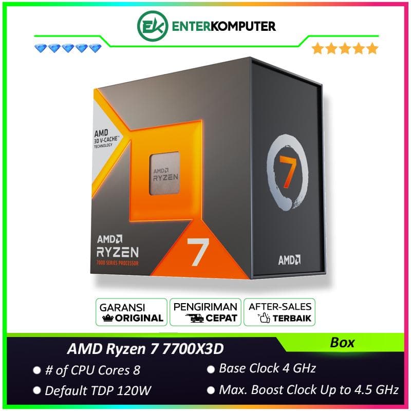 AMD Ryzen 7 7700X3D 4GHz Up To 4.5 GHz Cache 96MB 120W AM5 [Box] - 8 Core - 100-100002235WOF - foto 1