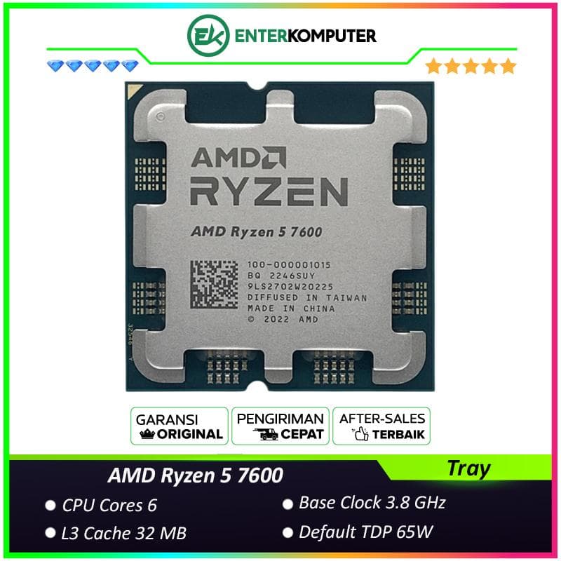 AMD Ryzen 5 7600 3.8Ghz Up To 5.1Ghz Cache 32MB 65W AM5 [Tray] - 6 Core - 100-000001015 - foto 1