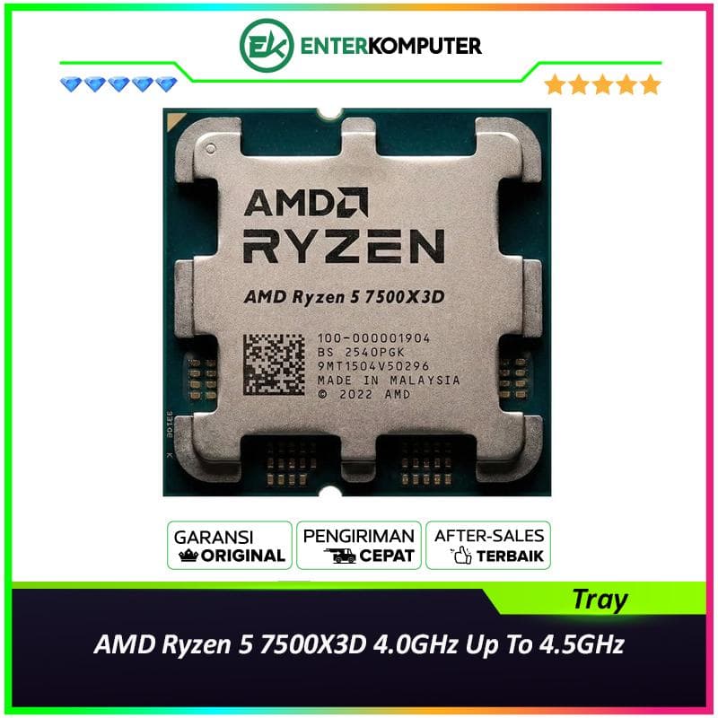 AMD Ryzen 5 7500X3D 4.0GHz Up To 4.5GHz Cache 96MB 65W AM5 [Tray] - 6 Core - 100-000001904 - foto 1