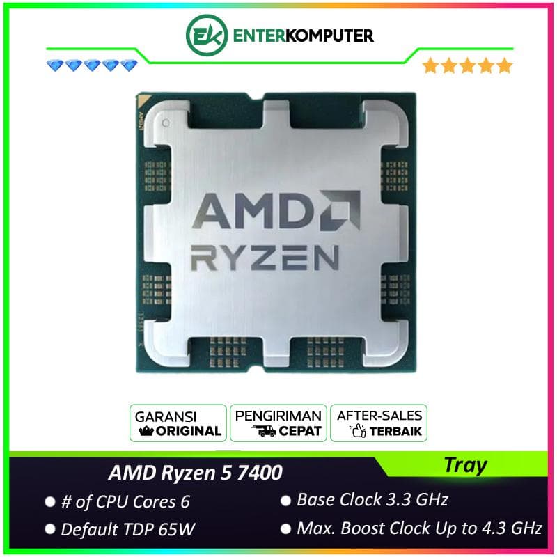 AMD Ryzen 5 7400 3.3GHz Up To 4.3GHz Cache 16MB 65W AM5 [Tray] - 6 Core - 100-000001900 - foto 1