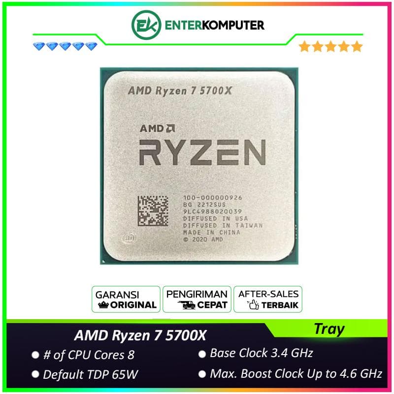 AMD Ryzen 7 5700X 3.4Ghz Up To 4.6Ghz Cache 32MB 65W AM4 [Tray] - 8 Core - NEW UNIT - 1 Years Warranty Replacement - foto 1