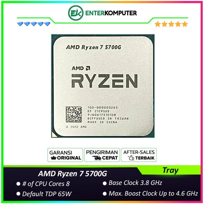 AMD Ryzen 7 5700G 3.8Ghz Up To 4.6Ghz Cache 16MB 65W AM4 [Tray] - 8 Core - NEW UNIT - 1 Years Warranty Replacement - foto 1