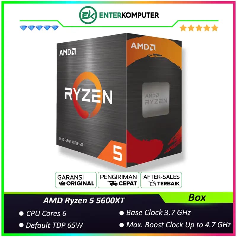 AMD Ryzen 5 5600XT 3.7Ghz Up To 4.7Ghz Cache 32MB 65W AM4 [Box] - 6 Core - 100-100001585BOX - with AMD Wraith Stealth Cooler - foto 1