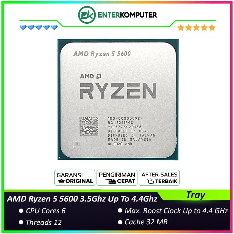 AMD Ryzen 5 5600 3.5Ghz Up To 4.4Ghz Cache 32MB 65W AM4 [Tray] - 6 Core - 100-000000927 - foto 1