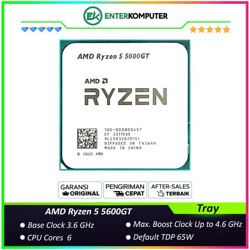 AMD Ryzen 5 5600GT 3.6Ghz Up To 4.6Ghz Cache 16MB 65W AM4 [Tray] - 6 Core - 100-000001488 - foto 1