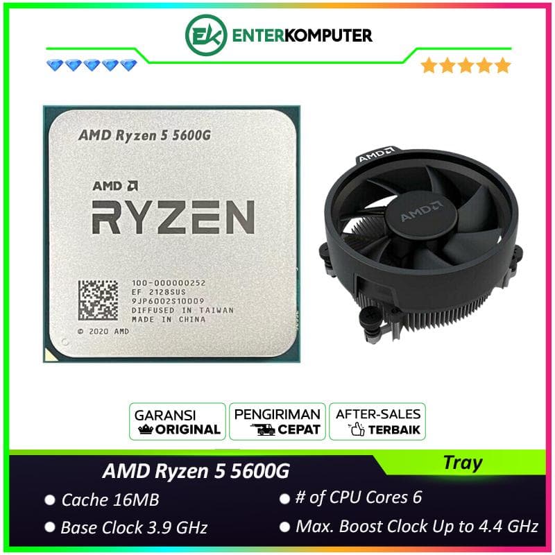 AMD Ryzen 5 5600G 3.9GHz Up To 4.4GHz Cache 16MB 65W AM4 [Tray] - 6 Core - 100-100000252MPK - with AMD Wraith Stealth Cooler - foto 1