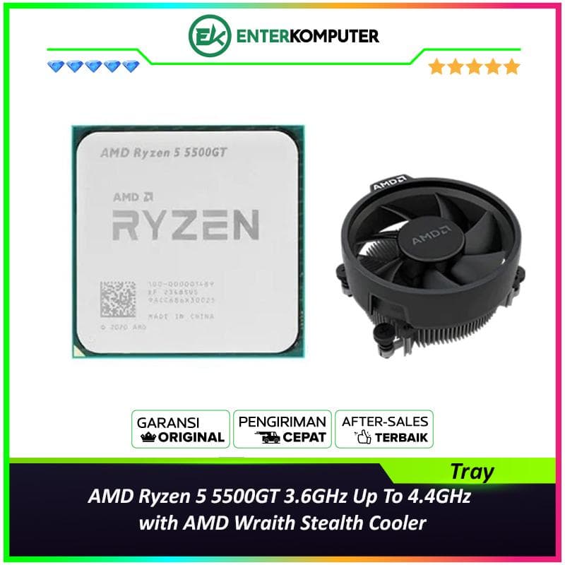 AMD Ryzen 5 5500GT 3.6Ghz Up To 4.4Ghz Cache 16MB 65W AM4 [Tray] - 6 Core - 100-100001489MPK - with AMD Wraith Stealth Cooler - foto 1