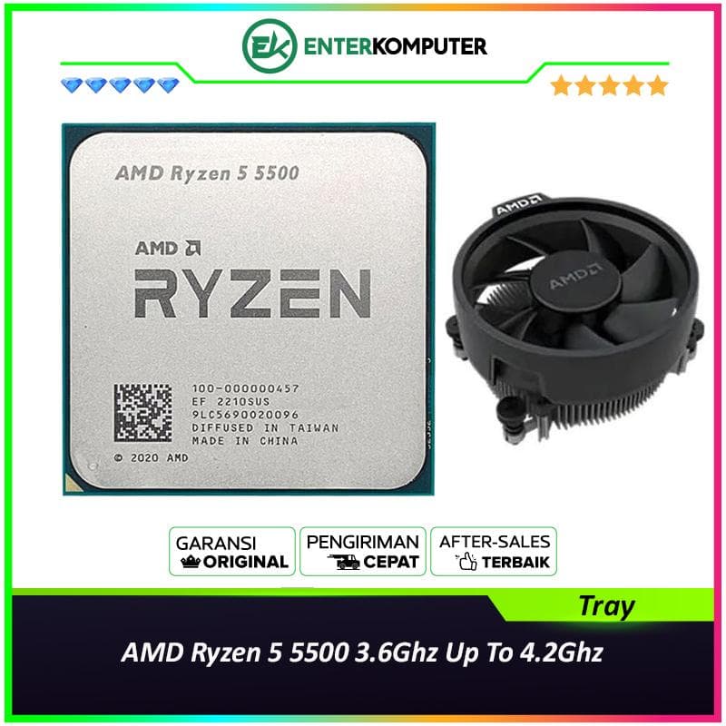 AMD Ryzen 5 5500 3.6Ghz Up To 4.2Ghz Cache 16MB 65W AM4 [Tray] - 6 Core - 100-100000457MPK - with Wraith Stealth Cooler - foto 1