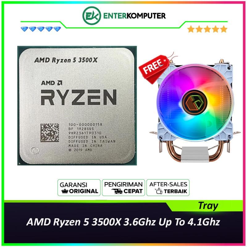 AMD Ryzen 5 3500X 3.6Ghz Up To 4.1Ghz Cache 32MB 65W AM4 [Tray] - 6 Core - NEW UNIT (with CUBE GAMING WIND V2 - 2 Copper Heat Pipes - Mirror RGB TOP Cover - Gaming CPU Cooler Rainbow Led) - 1 Years Warranty Replacement - foto 1