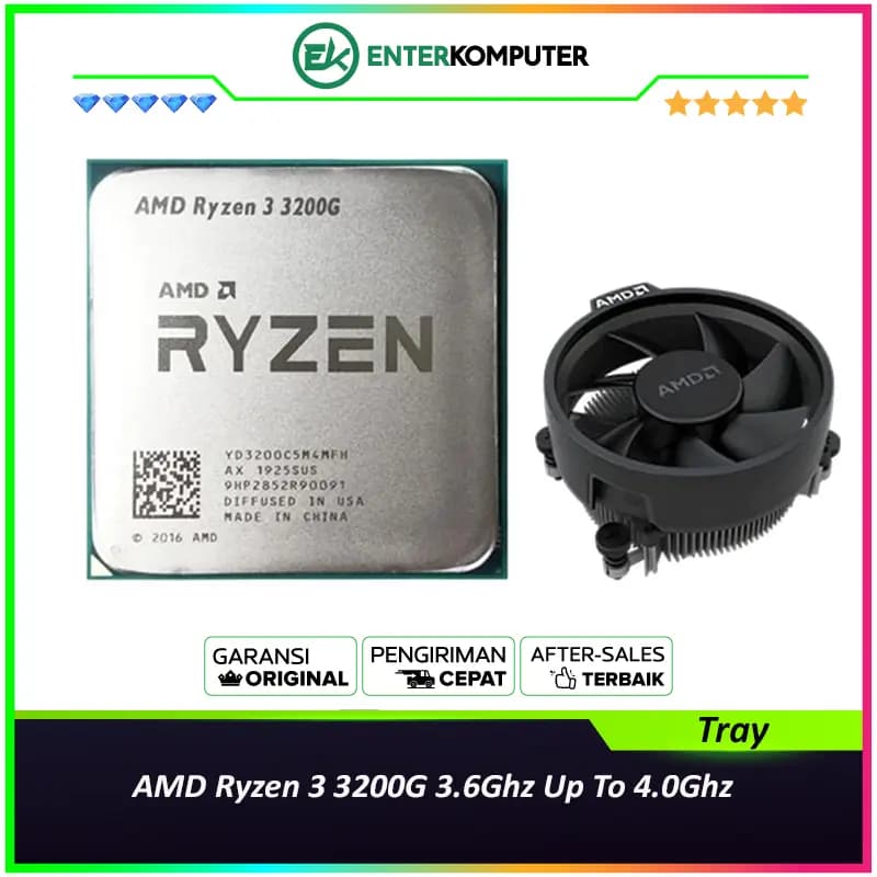 AMD Ryzen 3 3200G 3.6Ghz Up To 4.0Ghz Cache 4MB 65W AM4 [Tray] - 4 Core - YD3200C5FHMPK - with AMD Wraith Stealth Cooler - foto 1