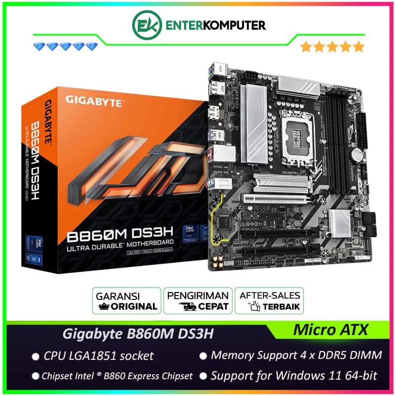Gigabyte B860M DS3H (LGA1851, B860, DDR5, USB3.2 Type-C, SATA3) - foto 1
