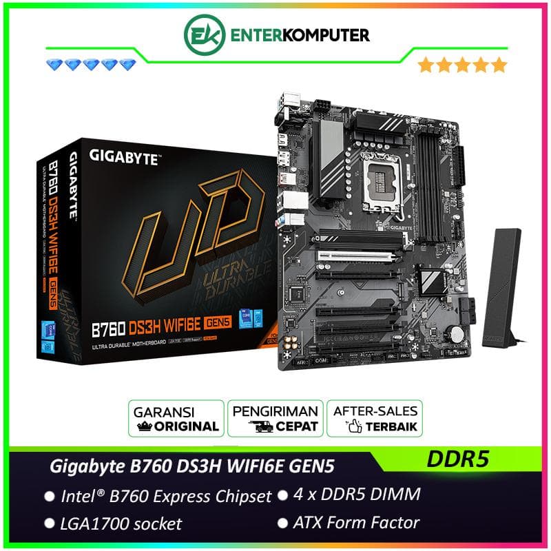 Gigabyte B760 DS3H WIFI6E GEN5 (LGA1700, B760, DDR5, USB3.2 Type-C, SATA3) - foto 1