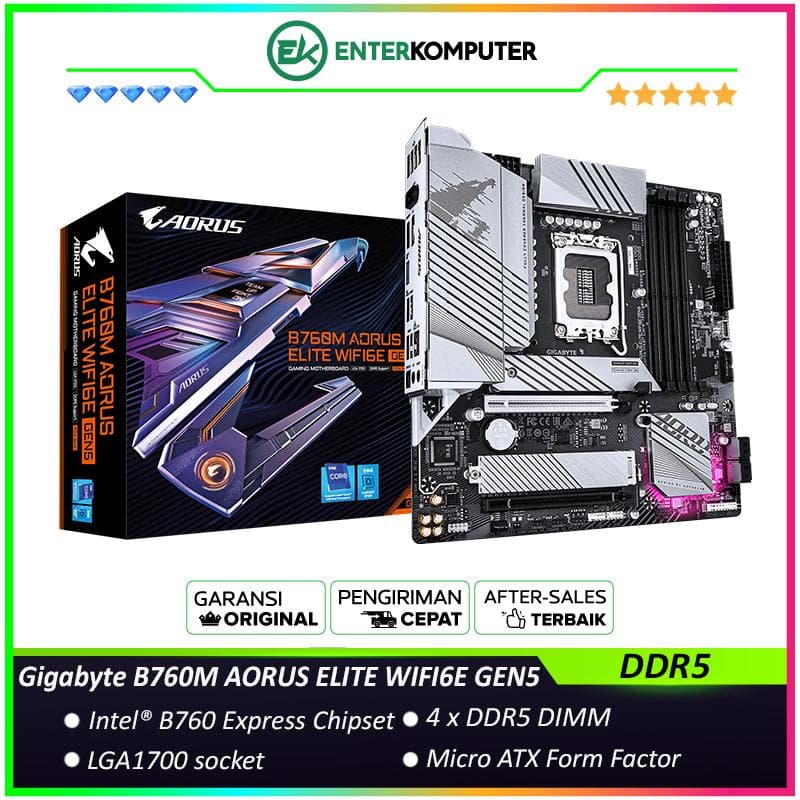 Gigabyte B760M AORUS ELITE WIFI6E GEN5 (LGA1700, B760, DDR5, USB3.2 Type-C, SATA3) - foto 1