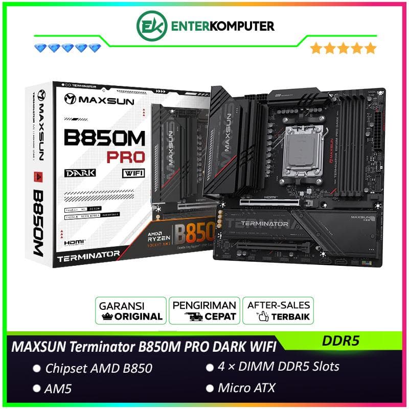 MAXSUN Terminator B850M PRO DARK WIFI (AM5, AMD B850, DDR5, USB3.2 Type-C, SATA3) - foto 1