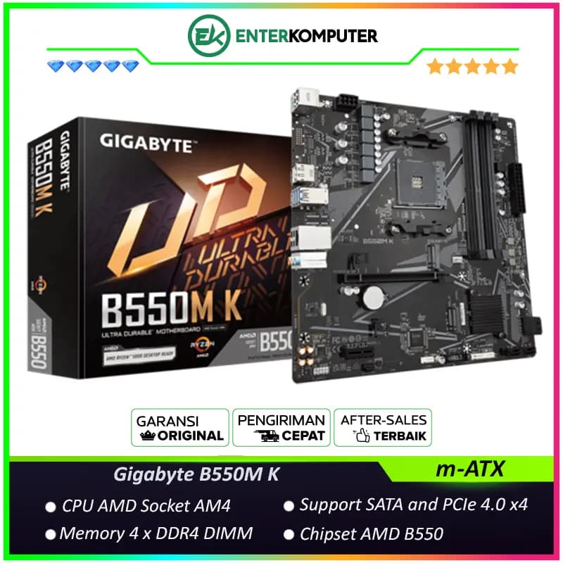 Gigabyte B550M K (AM4, AMD Promontory B550, DDR4, USB3.2, SATA3) - foto 1