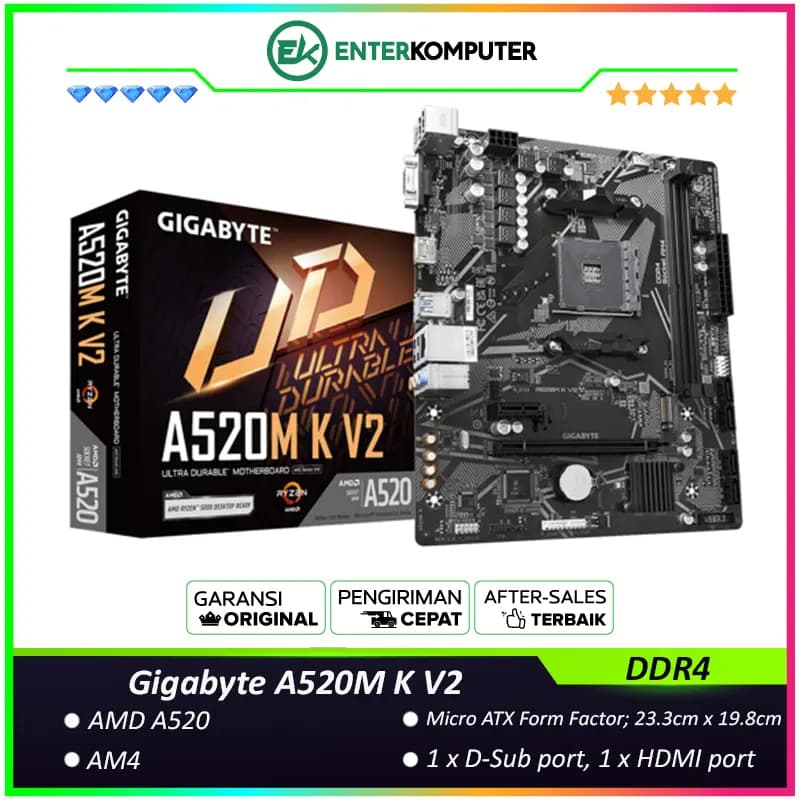 Gigabyte A520M K V2 (AM4, A520, DDR4, USB 3.2, SATA3) - foto 1