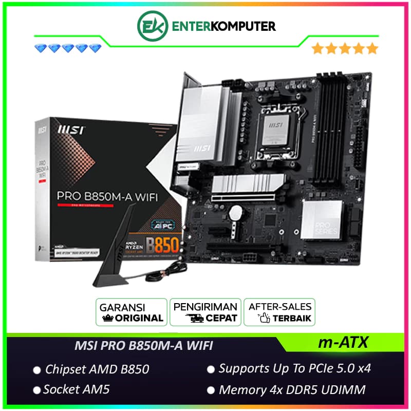 MSI PRO B850M-A WIFI (AM5, AMD B850, DDR5, USB3.2 Type-C, SATA3) - foto 1