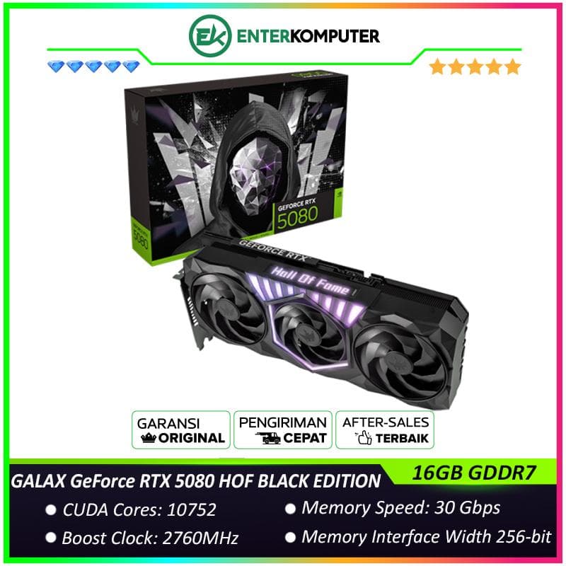 GALAX GeForce RTX 5080 16GB GDDR7 HOF BLACK EDITION - ARGB EFFECT - TRIPLE FAN with HOF Extreme Cooling - Garansi 3 Thn - foto 1