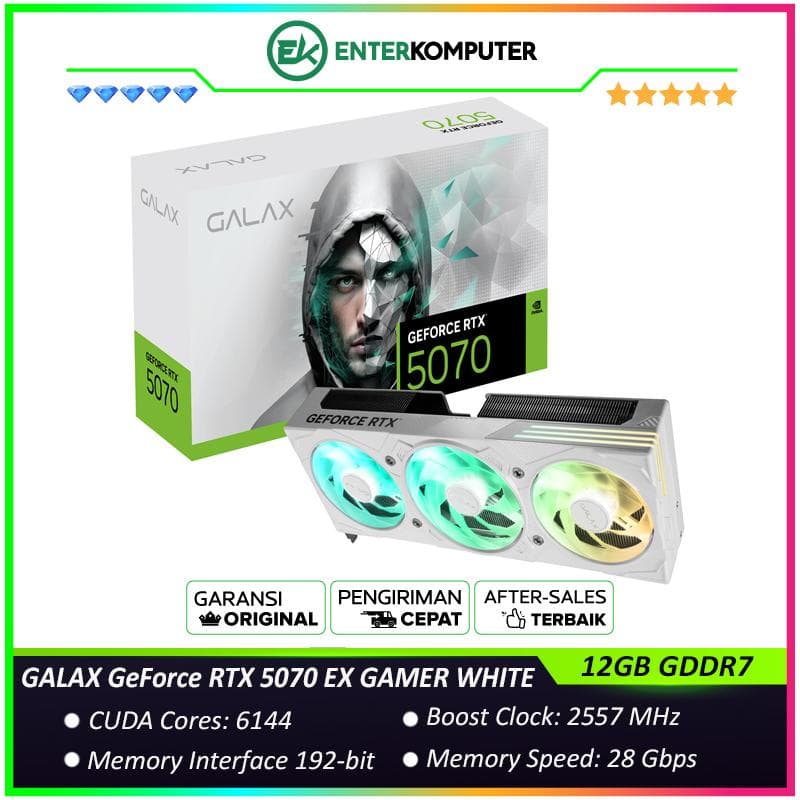 GALAX GeForce RTX 5070 12GB GDDR7 EX GAMER (1-Click OC) WHITE EDITION - ARGB LIGHTING OVERHAUL - TRIPLE FAN - Garansi 3 Thn - foto 1