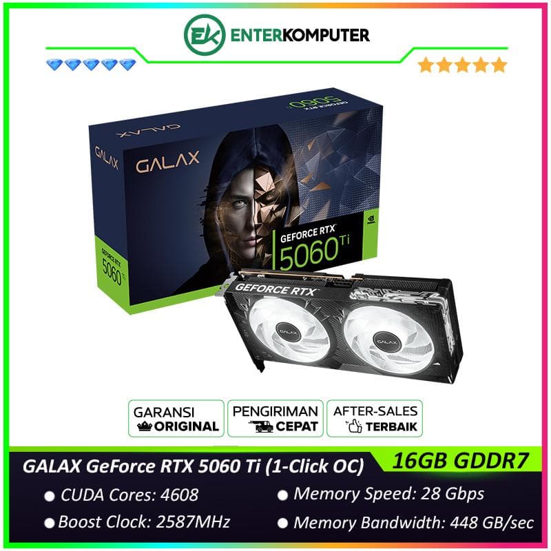 GALAX GeForce RTX 5060 Ti 16GB GDDR7 (1-Click OC) V2 - Lighting EFFECT - DUAL FAN - Garansi 3 Thn - foto 1