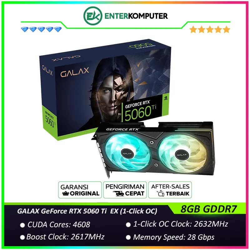 GALAX GeForce RTX 5060 Ti 8GB GDDR7 EX (1-Click OC) - ARGB LIGHTING OVERHAUL - DUAL FAN - Garansi 3 Thn - foto 1