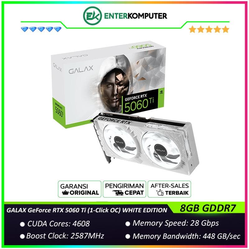 GALAX GeForce RTX 5060 Ti 8GB GDDR7 (1-Click OC) WHITE EDITION - Lighting EFFECT - DUAL FAN - Garansi 3 Thn - foto 1