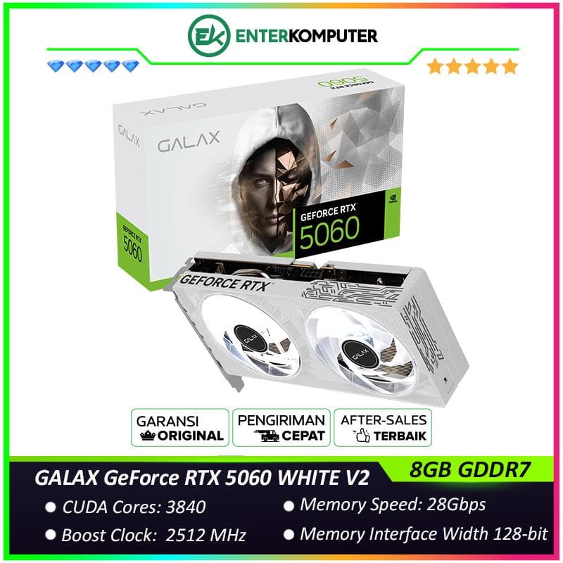 GALAX GeForce RTX 5060 8GB GDDR7 (1-Click OC) WHITE V2 - Lighting EFFECT - DUAL FAN - Garansi 3 Thn - foto 1
