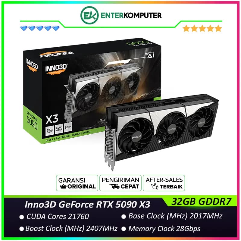 Inno3D GeForce RTX 5090 32GB GDDR7 X3 - Enormous Cooler with TRIPLE FAN - Garansi 3 Thn - foto 1