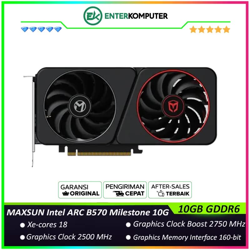MAXSUN Intel ARC B570 10GB GDDR6 Milestone 10G (Bold Red Accents) - DUAL FAN - Garansi 3 Thn - foto 1