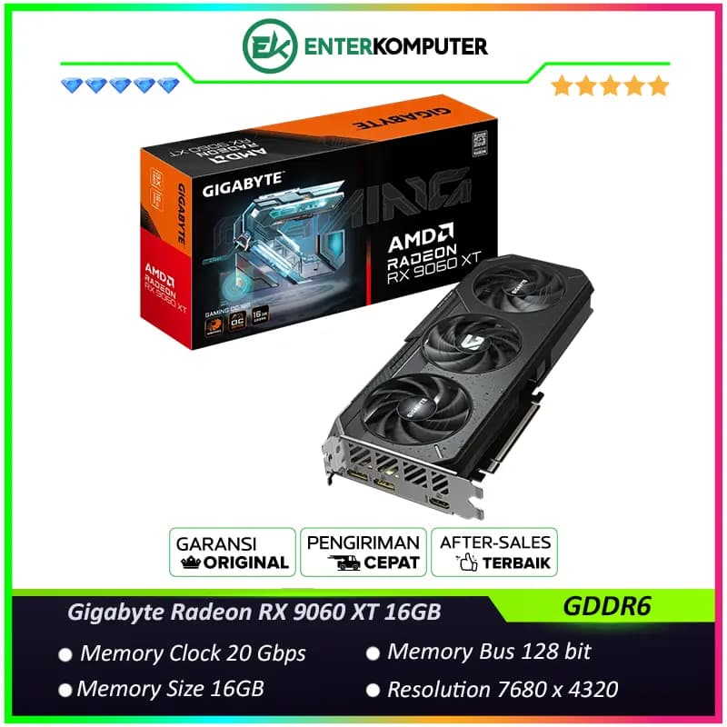 Gigabyte Radeon RX 9060 XT 16GB GDDR6 Gaming OC - GV-R9060XTGAMING OC-16GD - foto 1