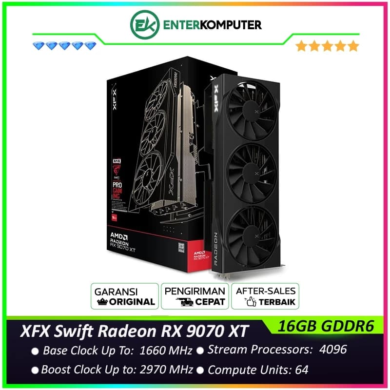 XFX Swift Radeon RX 9070 XT 16GB GDDR6 Triple Fan Gaming Edition - RX-97TSWF3B9 - foto 1
