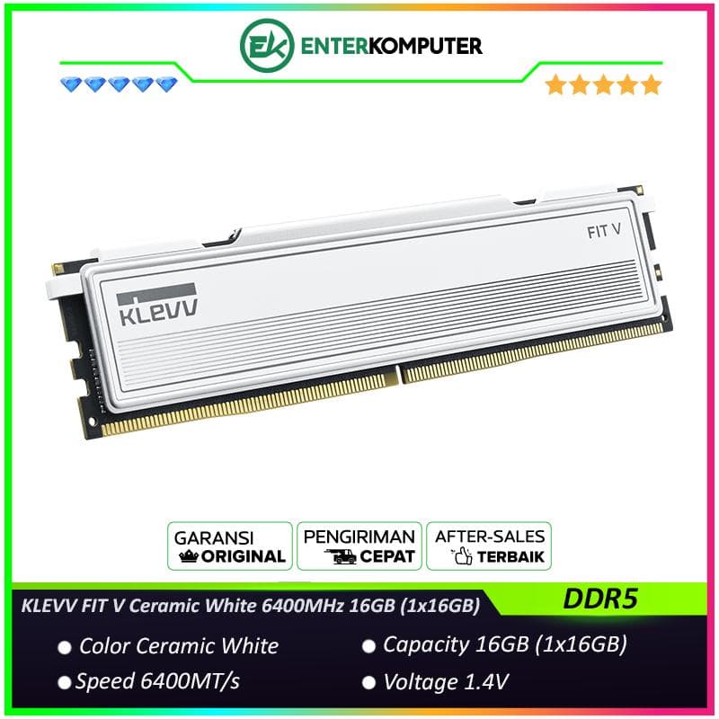 KLEVV FIT V Ceramic White DDR5 PC51200 6400MHz 16GB (1x16GB) 30-38-38-78 - KD5AGU880-64B300Q - foto 1