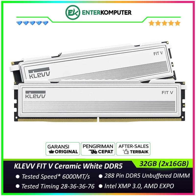 KLEVV FIT V Ceramic White DDR5 PC48000 6000MHz 32GB (2x16GB) 28-36-36-76 - KD5AGU880-60B280F - foto 1